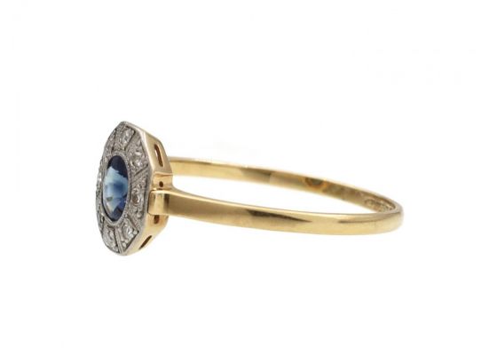 Art Deco Sapphire & Diamond Octagonal Cluster Ring