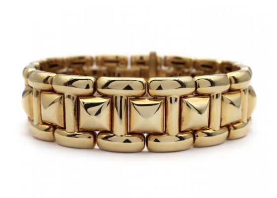 1970s Chaumet pyramid brick link bracelet in 18kt yellow gold