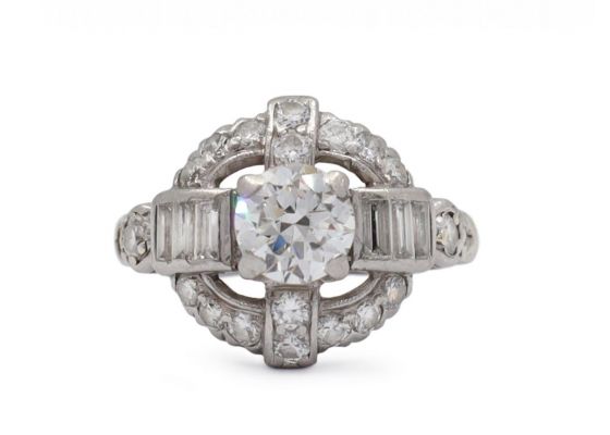 1950s Art Deco style diamond cluster ring in platinum