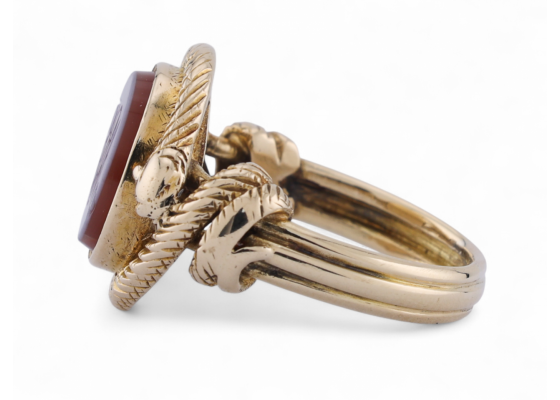 Antique yellow gold double snake ring with sardonyx intaglio of a classical bust – Courtville Antiques