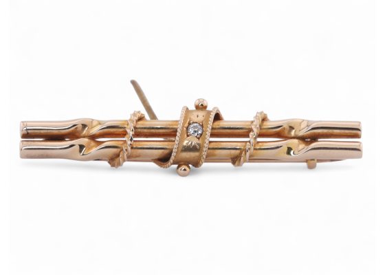 Antique Diamond Set Bar Brooch In 15kt Yellow Gold