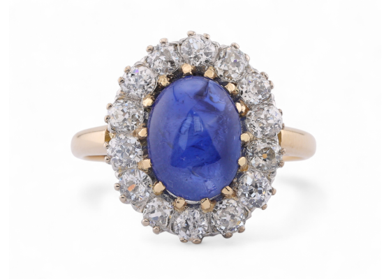 Sapphire and Diamond Cluster Ring