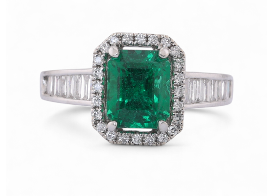 Emerald and diamond cluster ring