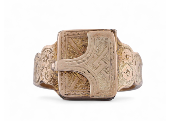 Antique Memorial Locket Ring In 9kt Yellow Gold