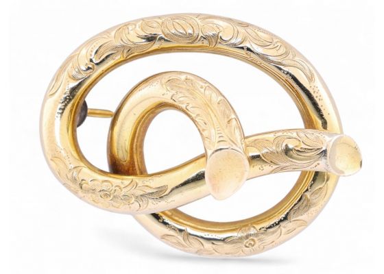 Antique Knotted Stem Brooch in Foliate Engraved 18kt Yellow Gold