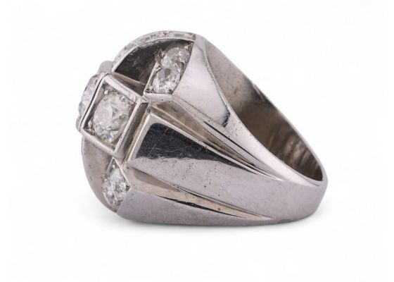 Retro Old Cut Diamond Set Bombe Ring In Platinum