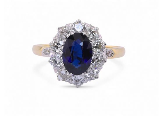 Sapphire and Diamond Cluster Ring