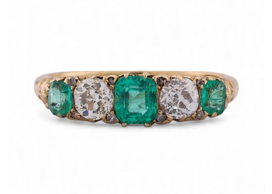 Emerald and Diamond 5-Stone Ring