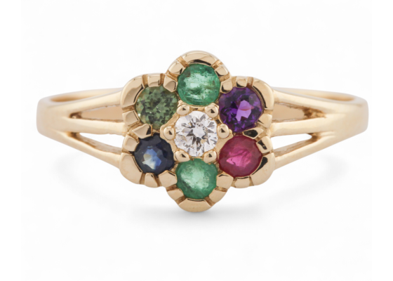 Victorian Style 'DEAREST' Floral Cluster Ring In 9kt Yellow Gold