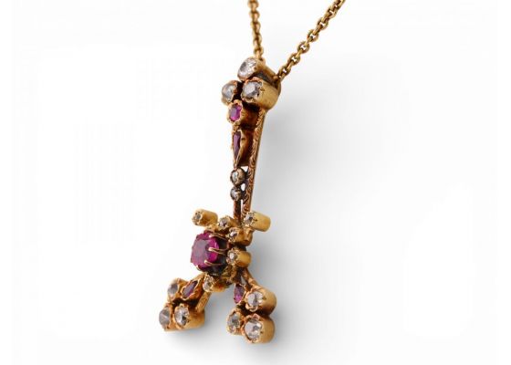 Victorian 18ct Gold Ruby and Diamond Pendant Necklace