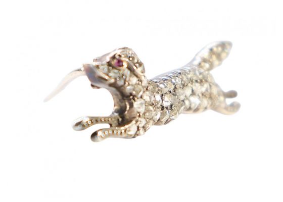 Victorian Diamond Running Dog Brooch